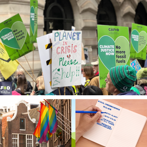 Bild: Klimastreik und Pride-Flaggen