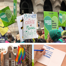 Bild: Klimastreik und Pride-Flaggen